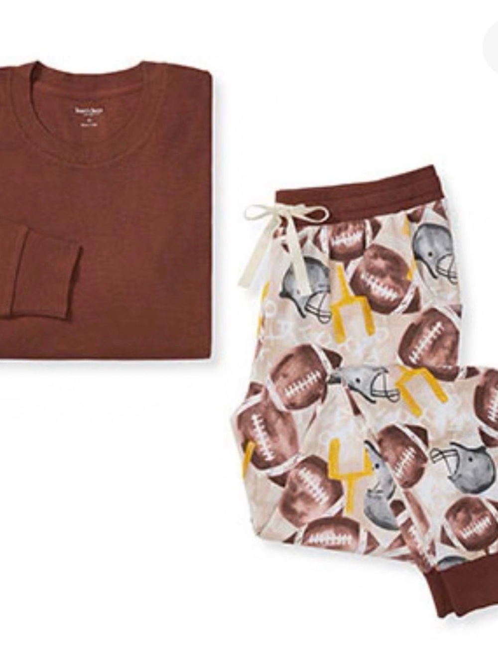 Women’s Burt’s Bee Brown Football-Print Pajama Set Sz M